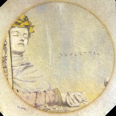 Ei koskaan enää (lyijykynä ja värilliset liidut paperilla) tekijältä Fernand Khnopff