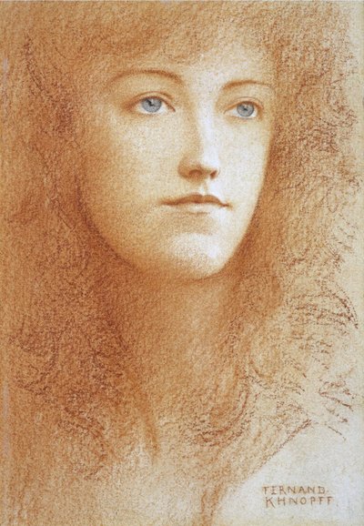 ""Nuoren englantilaisen naisen muotokuva"" Sanguine paperille kirjoittanut Fernand Khnopff (1858-1921) noin 1890 yksityinen kokoelma tekijältä Fernand Khnopff