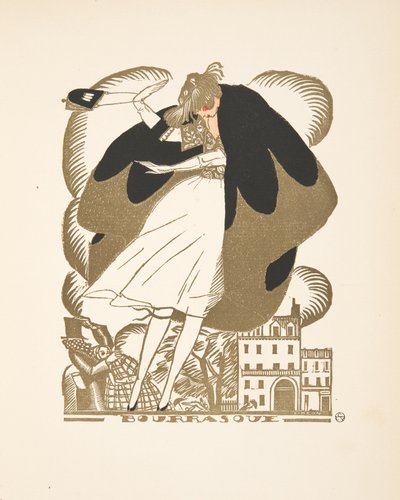 Bourrasque, muotikuvakokoelmasta, 1920 (pochoir-painatus). tekijältä Fernand Siméon