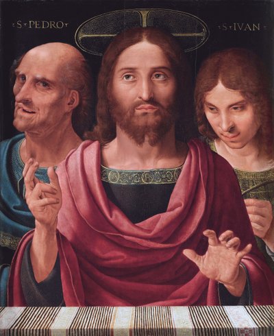 Salvator Mundi pyhien Pietarin ja Johanneksen välillä, n. 1507 (öljy puulle) tekijältä Fernando Yanez de Almedina