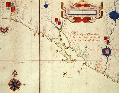 Fol.15 Meksikon ja ala-Kalifornian kartta, atlas, 1571 tekijältä Fernao Vaz Dourado