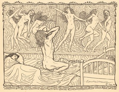 Gaukeltraum, levy 5, portfoliosta "Lebenszeichen", pub. 1908 Berliinissä, kirjoittanut Fritz Heyder Verlag tekijältä Fidus