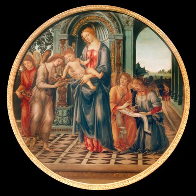 Maria lapsen kanssa, enkelit ja Johannes Kastaja tekijältä Filippino Lippi