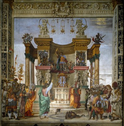 Pyhä Filippus karkottaa lohikäärmeen Hierapoliksen temppelistä. Fresco by filippiiniläinen Lippi (1457-1504) 1487-1502 Strozzi-kappeli, Santa Maria Novella, Firenze - Filippiiniläinen Lippi (1457-1504) Ajamassa lohikäärmettä Hiepoliksen temppelistä . Fresk tekijältä Filippino Lippi