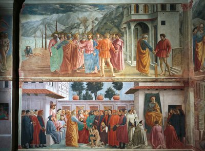 Tribute-rahat, Tommaso Masaccio, Theofiluksen pojan herättäminen ja Pyhän Pietarin valtaistuimelle, Tommaso Masaccio ja Filippo Lippi, freskot tekijältä Filippino Lippi