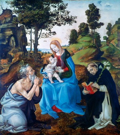 Neitsyt ja lapsi pyhien Jerome ja Dominic kanssa, n. 1485 tekijältä Filippino Lippi