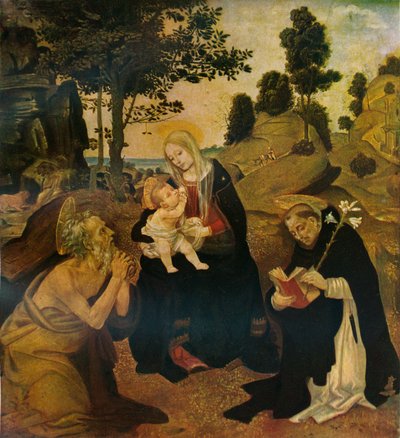 Neitsyt ja lapsi pyhien Jerome ja Dominic kanssa, c1485, 1911 tekijältä Filippino Lippi