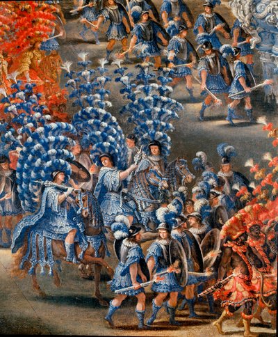 Juhla Palazzo Barberinissa Christine de Sueden (Ruotsin Kristiina) kunniaksi, 28.2.1656 Yksityiskohta. Filippo Laurin (1623-1694) ja Filippo Gagliardin (kuollut 1659) maalaus. 1600-luvun Rooma, Rooman museo tekijältä Filippo Lauri