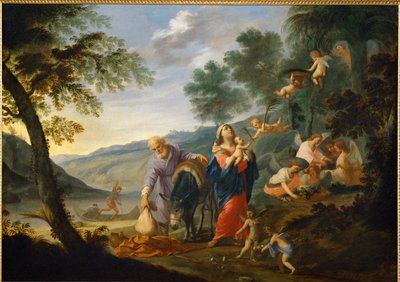 Lepo lennon aikana Egyptiin (maalaus kankaalle) tekijältä Filippo Lauri