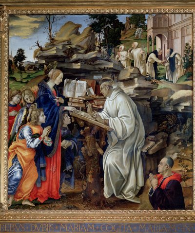 Neitsyt ilmestys Pyhälle Bernardille - öljy paneelille tekijältä Filippo Lippi