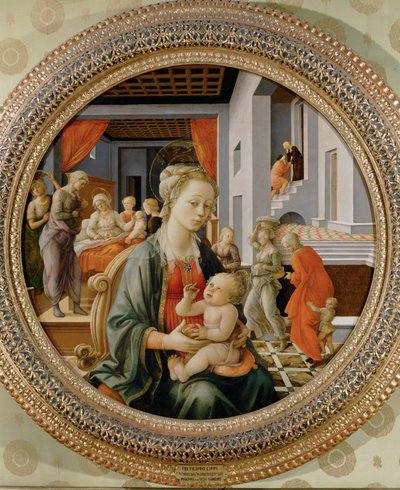 Madonna ja lapsi;kohtauksia Pyhän Annan elämästä (tempera puulle) tekijältä Filippo Lippi
