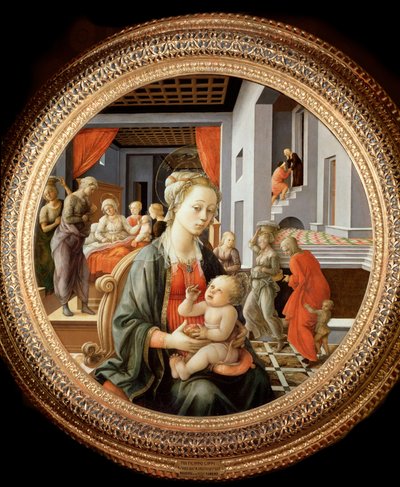 Neitsyt lapsen kanssa ja kohtauksia Pyhän Annan elämästä - öljytaulu, n. 1450 tekijältä Filippo Lippi