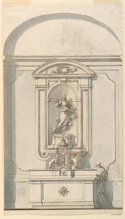 Piirros, alttari, tabernaakkeli ja kaksi pappia keskustelemassa, 1750-75. tekijältä Filippo Marchionni