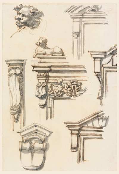 Piirustus, arkkitehtuurin tutkimus, 1750-75 tekijältä Filippo Marchionni