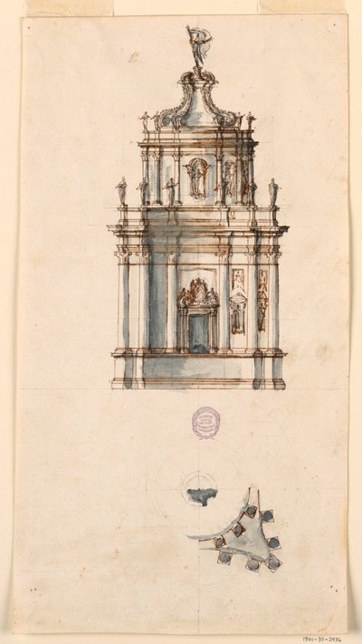 Piirustus, tabernaakkeliprojekti, 1750-1775. tekijältä Filippo Marchionni