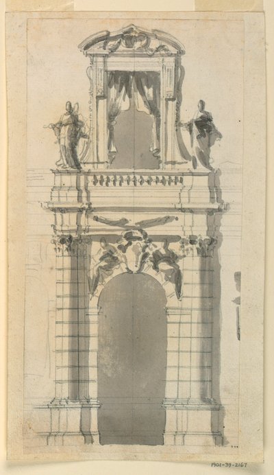 Piirustus, Kaupunginkartanon keskiosan alaosan korotus, 1770-85. tekijältä Filippo Marchionni