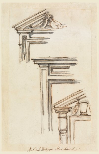 Piirustus, Kolme ikkuna- tai ovikoteloa, n. 1770. tekijältä Filippo Marchionni
