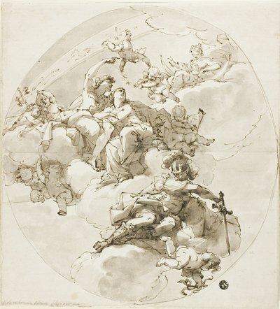 Katto, jossa Bacchus, Ariadne, Diana ja Minerva. tekijältä Filippo Pedrini