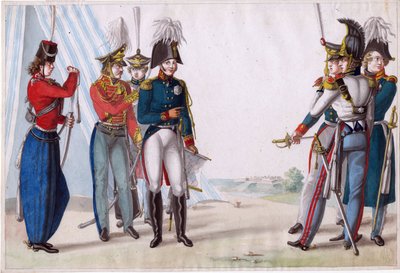 Alexandre Ier, tsaari de Russie (1777-1825) - Tsaari Aleksanteri I ja Venäjän upseerit - Finert (Finart), Noel Dieudonne (1797-1852) - 1815 - Vesiväri paperille - 23,3x34,5 - Yksityiskokoelma tekijältä Finart Noël Dieudonné