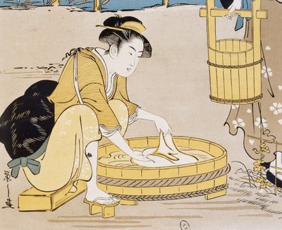 Naiset pesemässä joessa, kansi Firmin Gillot (1819-1872), Le Japon Artistique (japanilainen taide), Siegfried Bingin (1838-1905) keräämät taide- ja teollisuusasiakirjat, kuukausijulkaisu heinäkuu 1889, Ranska tekijältä Firmin Gillot
