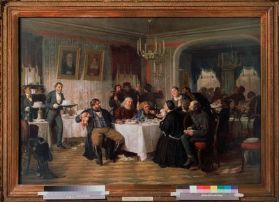 Kauppiaan hautajaiset - Firs Sergeevich Zhuraviev (1836-1901) maalaus, öljy kankaalle, noin 1870, venäläinen taide 1800-luku - Valtion Tretjakovin galleria, Moskova tekijältä Firs Sergeevich Zhuravlev