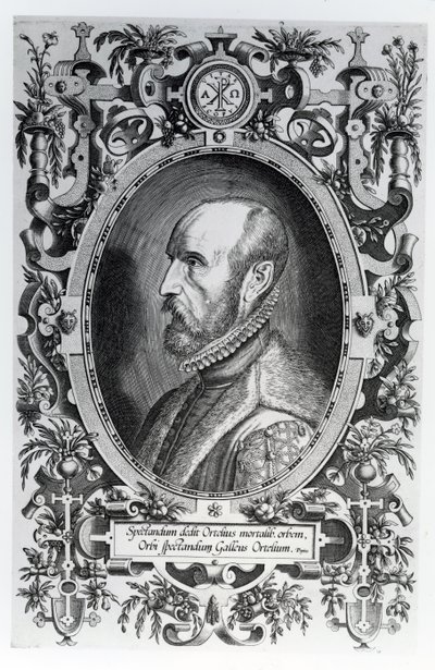 Abraham Ortelius, hänen World Theatrensä etukappale, 1579 tekijältä Flemish School