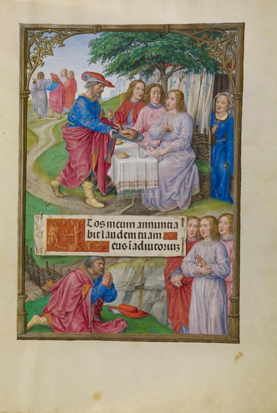Abraham ja kolme enkeliä, n. 1510-20 (tempera, kulta ja muste pergamentissa) tekijältä Flemish School
