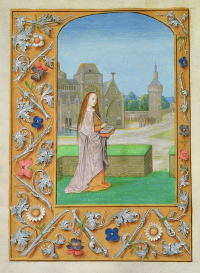 Lisää 54782 f.70v St. Barbara, Hastings Hoursista, n. 1475-83 (vellum) tekijältä Flemish School