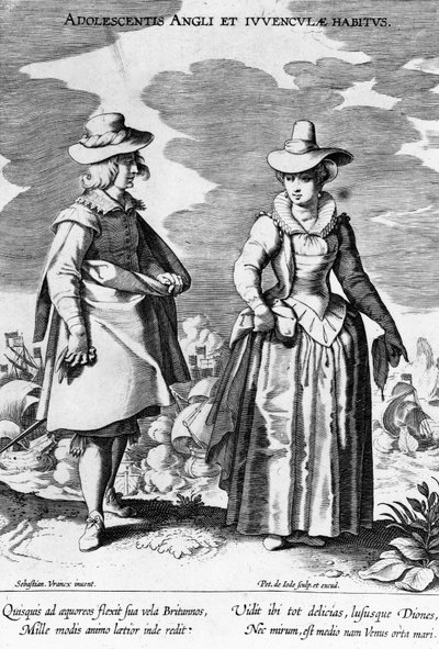 Englantilaiset oppilaat, jotka on otettu Ornatus Habitus Vararium Gentiumista, Peiter de Jode I Sebastiaan Vranckin jälkeen, 1600-1634. tekijältä Flemish School