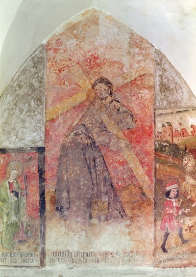 Kristus kantaa ristiä, seinämaalaus kryptassa, n. 1480-1540 tekijältä Flemish School