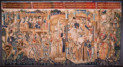 Flanderin kuvakudos. Sarja Theben historia (De geschiedenis van Thebe-La Historia de Tebas): Tidio ja Polyneses (Tideus en Polineikes, Tidio y Polineces). Noin 1490-1500. tekijältä Flemish School