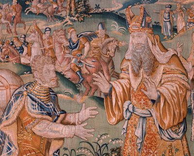 Flanderin kuvakudos. Aleksanteri ennen ylimmäistä pappia Iaddoa (Aleksanteri ennen ylipappi Iaddoa). Oudenaarden ateljee. 374x447cm. Lasku(830-B)4 00010. 1600-luku. tekijältä Flemish School