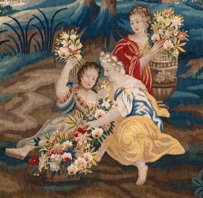 Flanderin kuvakudos. 1700-luvun loppu. Kirkon omaisuus Sint-Walburgakerk Oudenaarde (Dekenij van de Sint-Walburga). tekijältä Flemish School
