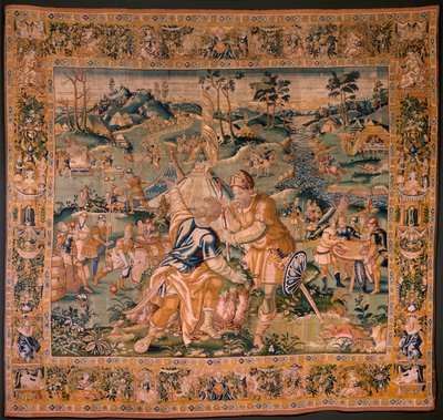 Flanderin kuvakudos. Sotilasleiri lähellä Granikos-jokea. Oudenaarden ateljee. 377x393 cm. Lasku 83104-9 /00011. 17. vuosisata. tekijältä Flemish School
