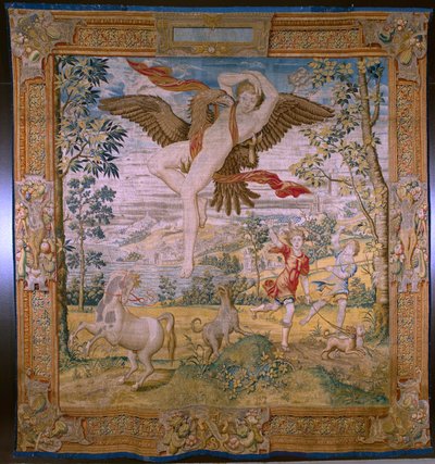 Flanderin kuvakudos. Sarja Fable of Ovidius: Ganymedesin ryöstö. Atelier Willem de Pannemaker, Bryssel. Ennen vuotta 1556. tekijältä Flemish School