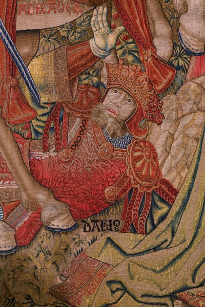 Flanderin kuvakudos. Sarjan moraalit: kunnianosoitusten hyve (De deugd van de Honores, The Virtue of honors). Noin 1520. Yksityiskohta tekijältä Flemish School