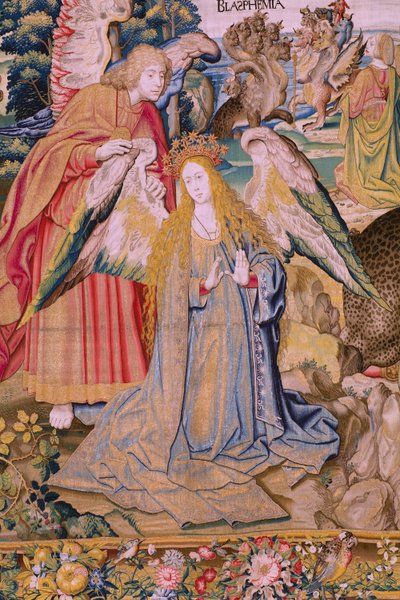 Flanderin kuvakudos. Sarja The Apocalypse: Pyhä Mikael voitti lohikäärmeen. Atelier Willem Dermoyen, Bryssel. Noin 1553-1555. Yksityiskohta. tekijältä Flemish School