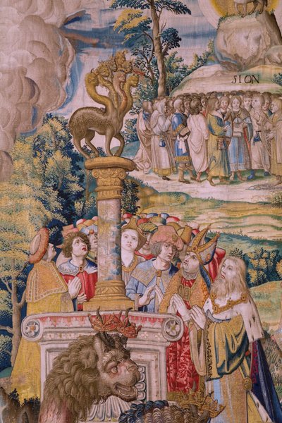 Flanderin kuvakudos. Sarja The Apocalypse: Pyhä Mikael voitti lohikäärmeen. Atelier Willem Dermoyen, Bryssel. Noin 1553-1555. Yksityiskohta. tekijältä Flemish School