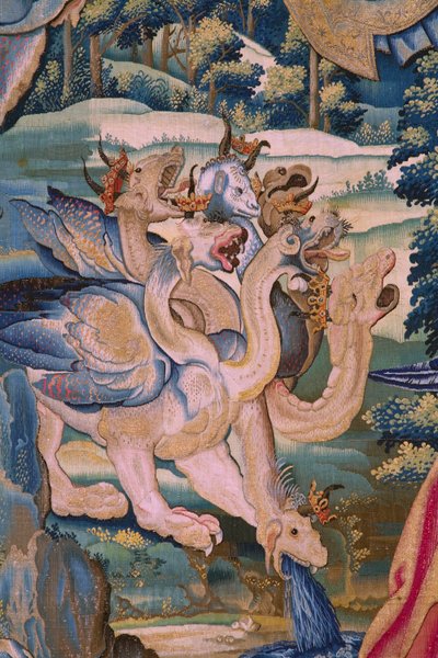Flanderin kuvakudos. Sarja The Apocalypse: Pyhä Mikael voitti lohikäärmeen. Atelier Willem Dermoyen, Bryssel. Noin 1553-1555. Yksityiskohta. tekijältä Flemish School