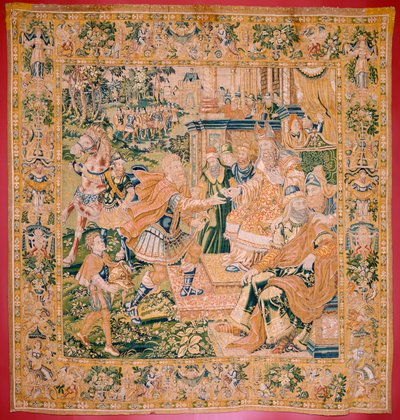 Flanderin kuvakudos. Sarja Judith kirja. Sota tulee Juudaan (Llega la guerra a Judá). Sarjan neljäs kuvakudos. Valmistus Alankomaat, Bryssel(?). 1500-luvun toinen puoli. Kangas Villa. Sijainti Barin Pyhän Nikolauksen kirkko (museo o tekijältä Flemish School