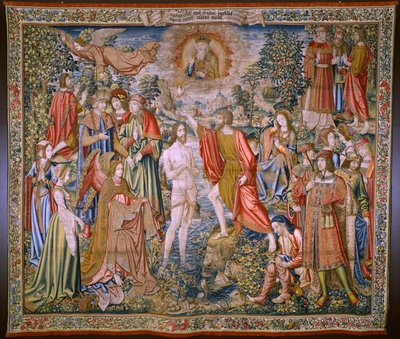 Flanderin kuvakudos. Sarja Pyhän Johannes Kastajan historia: Kristuksen kaste (Het doopsel van Christus). Brysselin ateljee. 1515-1520. tekijältä Flemish School