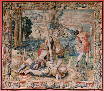 Flanderin kuvakudos. Sarja Herkuleen työt. Hercules taistelee Minotaurusta vastaan. Hercules taistelee Minotaurusta vastaan). Toinen kuvakudos olemassa olevasta sarjasta. Malli tuntematon. Valmistus Willem Dermoyen, Bryssel. Noin 1528. tekijältä Flemish School