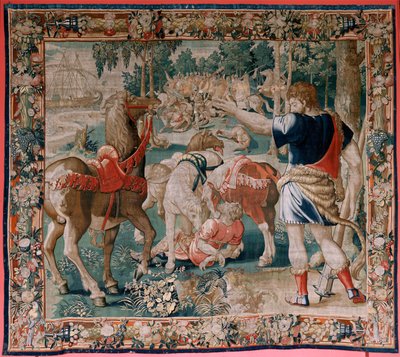 Flanderin kuvakudos. Sarja Herkuleen työt. Diomedesin hevoset (Los caballos de Diomedes). Kolmas kuvakudos säilyneestä sarjasta. Malli Tuntematon. Valmistus Willem Dermoyen, Bryssel. Ca1528. Kangas Silkki ja villa. Koko 350 x 400 cm. Sijainti Royal tekijältä Flemish School