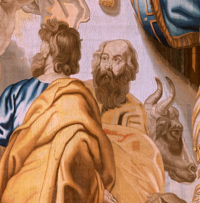 Flanderin kuvakudos. Sarja Eukaristian voitto. Neljä evankelistaa (Los cuatro evangelistas). Sarjan yhdestoista kuvakudos. Malli Peter Paul Rubens. 1626-1628. Valmistus Jan II Raes, Hans Vervoert, Jacques Fobert, Bryssel tekijältä Flemish School