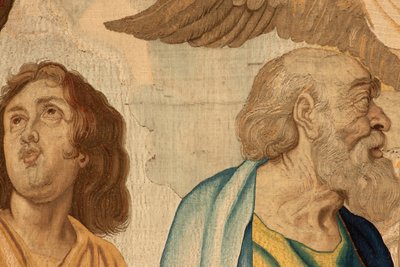 Flanderin kuvakudos. Sarja Eukaristian voitto. Neljä evankelistaa (Los cuatro evangelistas). Sarjan yhdestoista kuvakudos. Malli Peter Paul Rubens. 1626-1628. Valmistus Jan II Raes, Hans Vervoert, Jacques Fobert, Bryssel tekijältä Flemish School