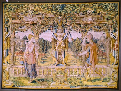 Tapís flamenc. Sèrie Vertumnus i Pomona: Vertumnus transformat en granger (Vertumnus as farmer, Vertumno transformado and agricultor). Estudi Willem de Pannemaker. Ca 1545-1550.acabat tekijältä Flemish School