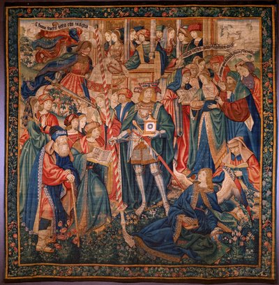 Flanderin kuvakudos. Ajan voitto (De triomf van de Tijd, El triunfo del Tiempo). Villa ja silkki. 347x342 cm. Yksityinen kokoelma. Noin 1504. tekijältä Flemish School