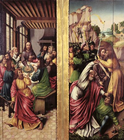 Juudaksen suudelma ja viimeinen ehtoollinen, noin 1500 tekijältä Flemish School