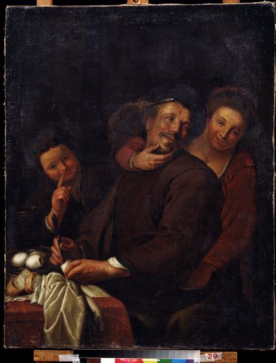 ""The merry company"" (The merry company) 1600-luvun hollantilaisen koulukunnan maalaus. Alueellinen Deineka-taidegalleria, Kursk Venäjä tekijältä Flemish School