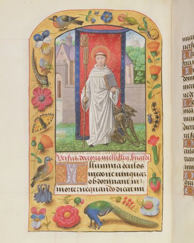 MS 1058-1975 f.161v St. Bernard sistercian tapana kahlittu paholainen takanaan, Tuntien kirjasta, luultavasti Bruggesta, n. 1500-05 tekijältä Flemish School